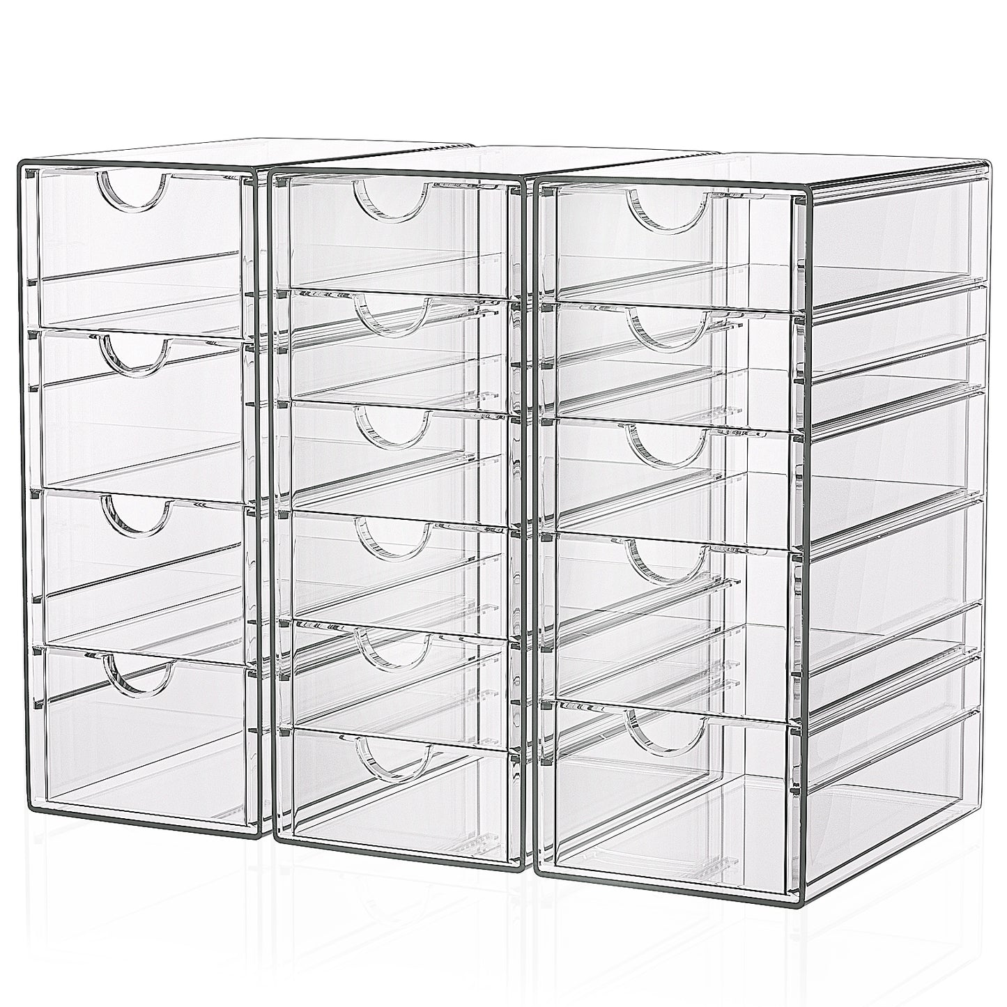 GoMaihe 3-Stücke Schubladenboxen Schreibtisch: Acryl Durchsichtig Schminktisch Organizer | Make up Organizer mit 15 Schubladen | Schreibtisch Organizer für Hause Büro Schule
