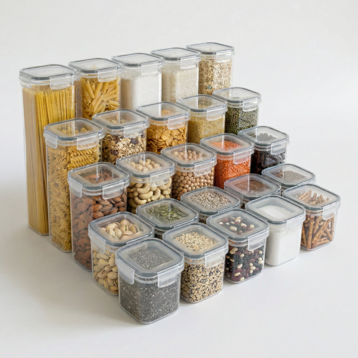 Airtight Food Storage Containers with Lids 25 Piece Set, BPA-Free Stackable Kitchen Pantry Organisation Boxes for Cereal, Pasta & Flour (0.8L-2.8L)