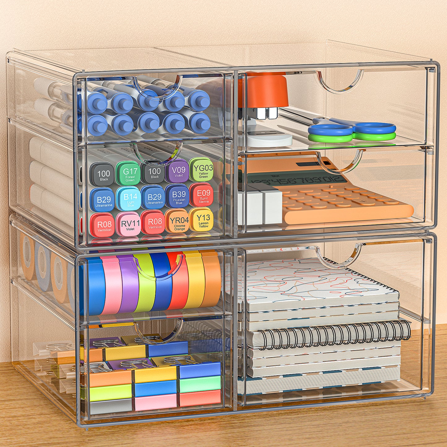 GoMaihe Acryl Schreibtisch Organizer mit 7-Schubladen: 2 Stücke Schubladenbox | Durchsichtig Schminktisch Organizer | Make up Organizer | Büro Organizer für Bürobedarf Kosmetik Schmuck
