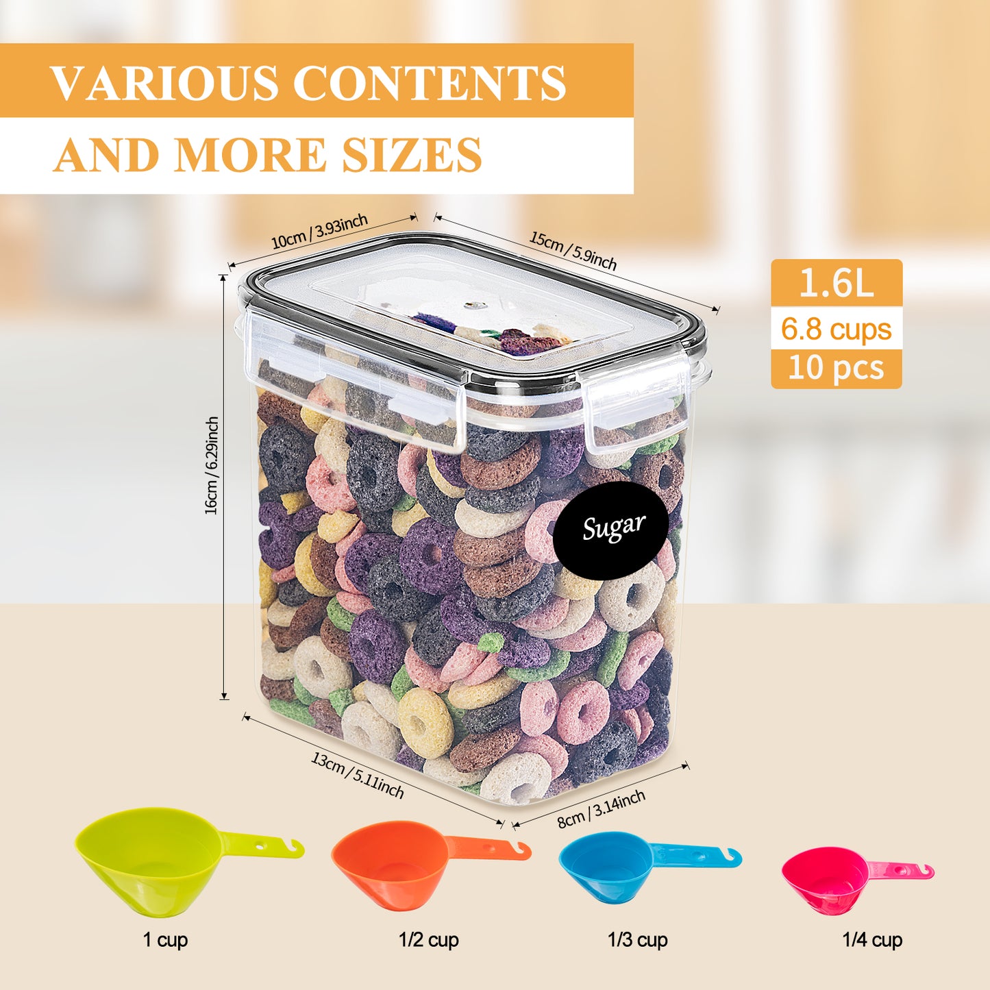 1.6L Vorratsdosen 10 Set, Aufbewahrungsbox Küche Organizer, Luftdichter Vorratsbehalter mit Deckel, Musli Schuttdosen, Vorratsglaser für Nudeln, Kaffeebohnen, Mehl, Zucker, Cornflakes – BPA Frei