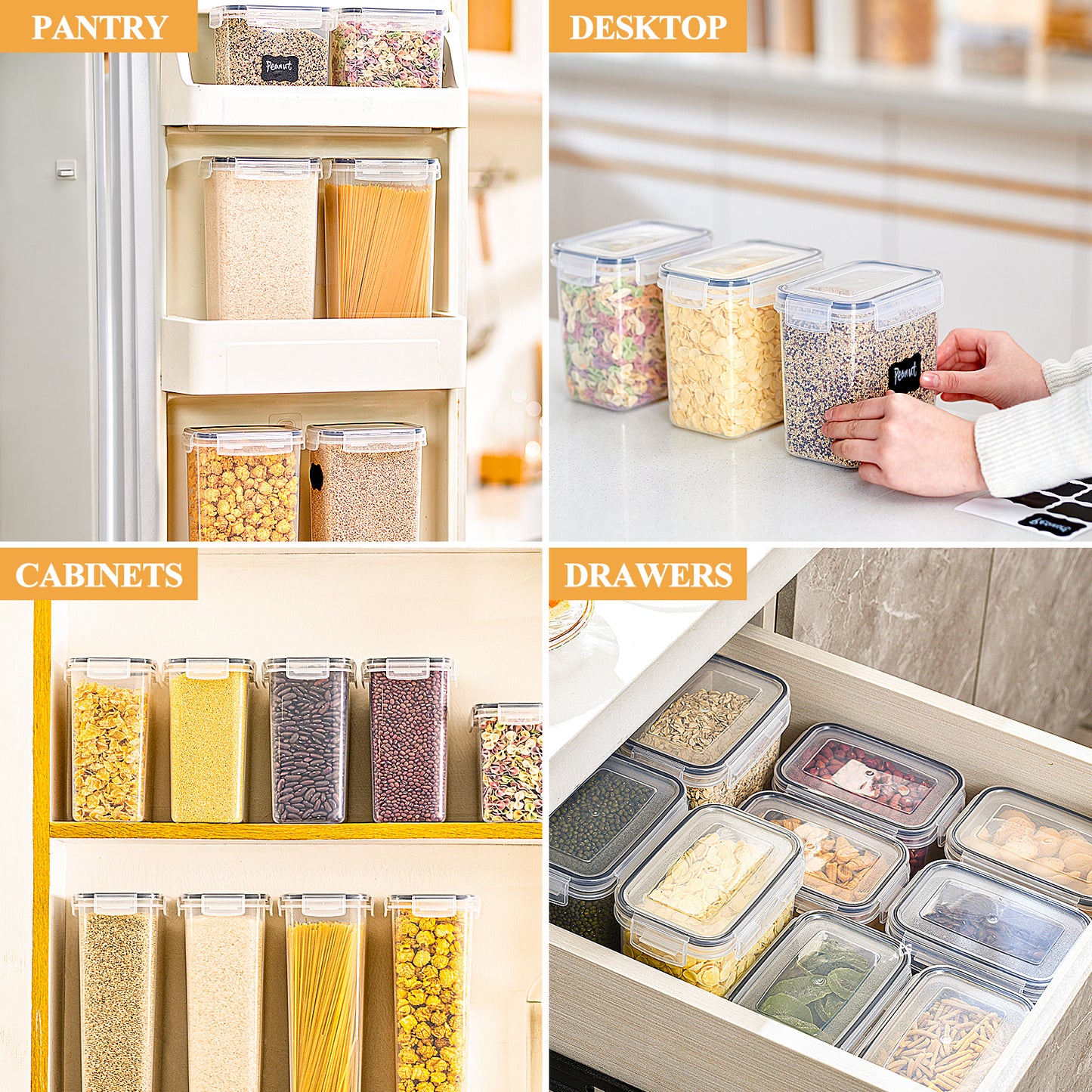 1.6L Vorratsdosen 10 Set, Aufbewahrungsbox Küche Organizer, Luftdichter Vorratsbehalter mit Deckel, Musli Schuttdosen, Vorratsglaser für Nudeln, Kaffeebohnen, Mehl, Zucker, Cornflakes – BPA Frei