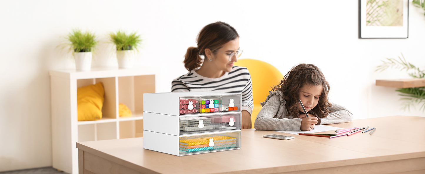 GoMaihe 3-teiliger stapelbarer Schreibtisch-Organizer mit Schubladen, multifunktionale Organizer-Box (M)