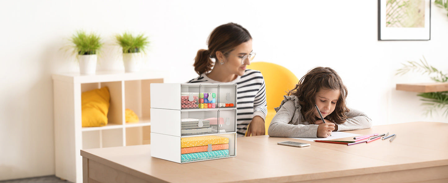 GoMaihe 3 pièces organisateur de bureau empilable avec tiroirs boîte de rangement de tiroir multifonctionnelle (L)