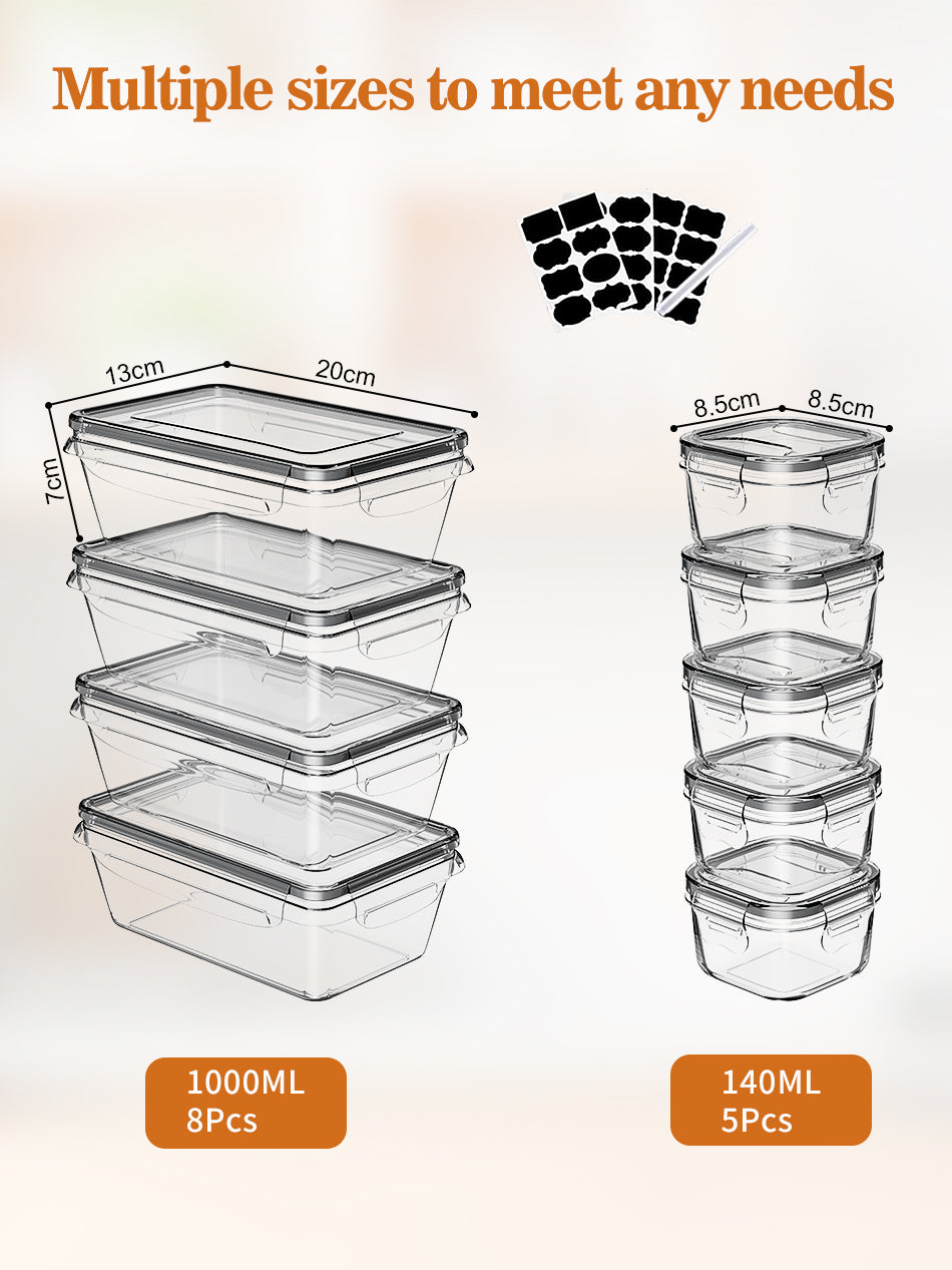 GoMaihe Food Storage Containers with Lids 13 Pack for Kitchen Storage & Organization, Microwave and Freezer Safe, BPA Free, Plastic