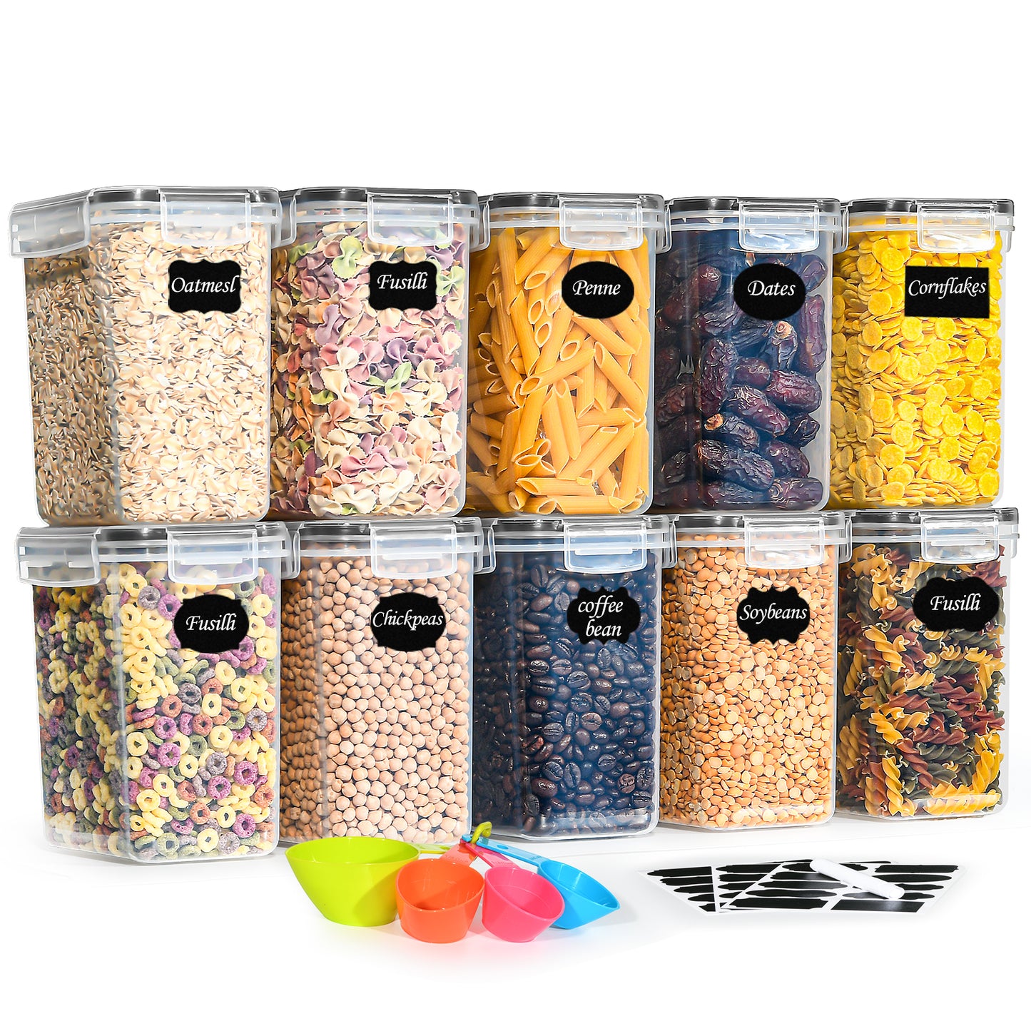 10-Pack BPA-Free Airtight Plastic Food Storage Containers with Lids - Kitchen Organizers for Pasta Cereal Rice Flour Pet Food