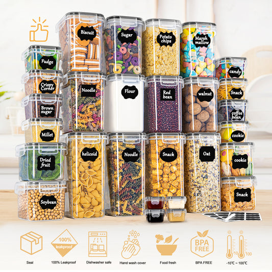 Airtight Food Storage Container Set 28-Piece – BPA-Free Kitchen Pantry Organiser with Lids, Clear Plastic Boxes for Cereal, Flou