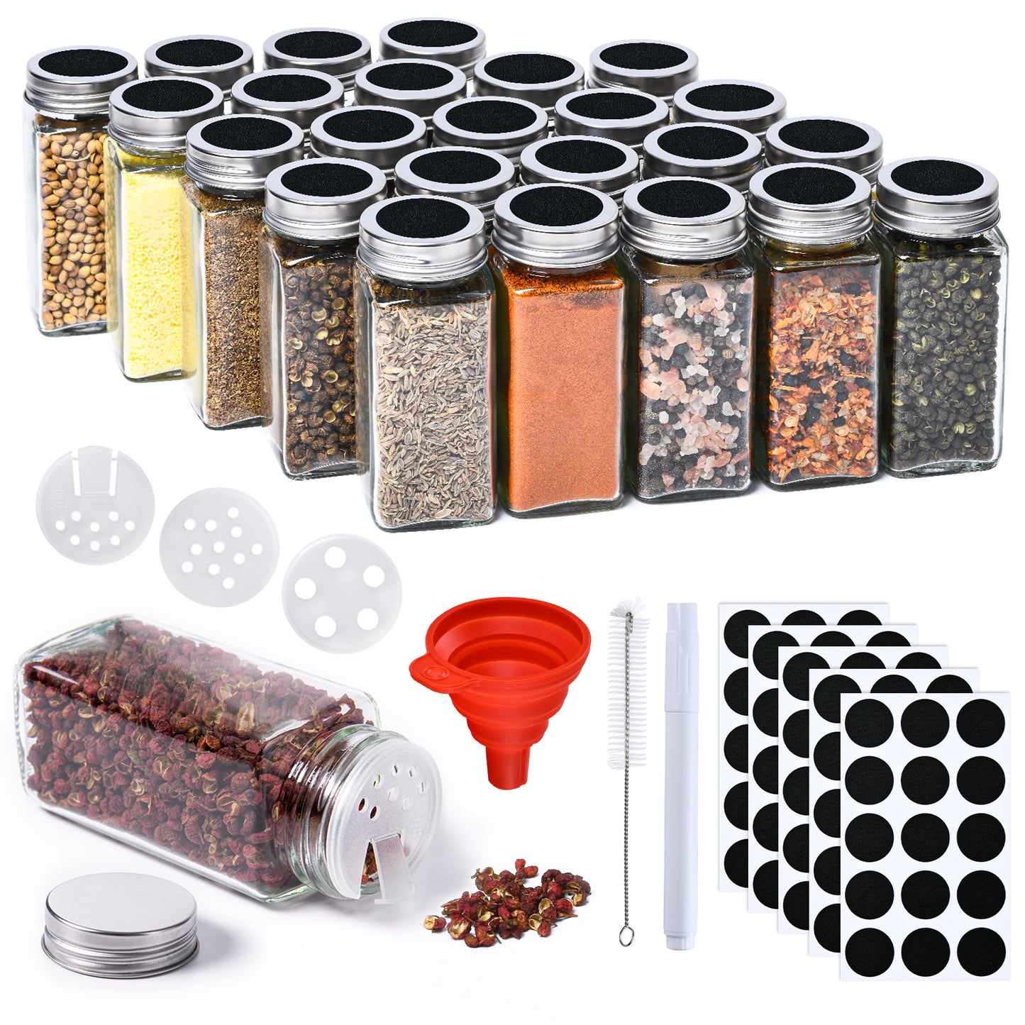 GoMaihe Spice Jars 25 Set, Transparent Storage Jars with Lids/Mason Jars/Glass Jars, for Convenient and Practical Storage of Spices