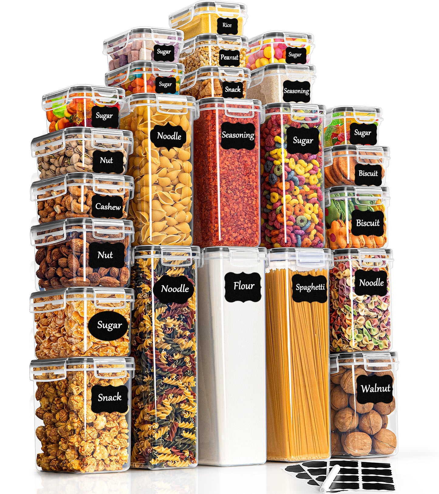 GoMaihe storage containers with lids, airtight storage box: 24-piece storage box kitchen set for flour, cereal, spaghetti