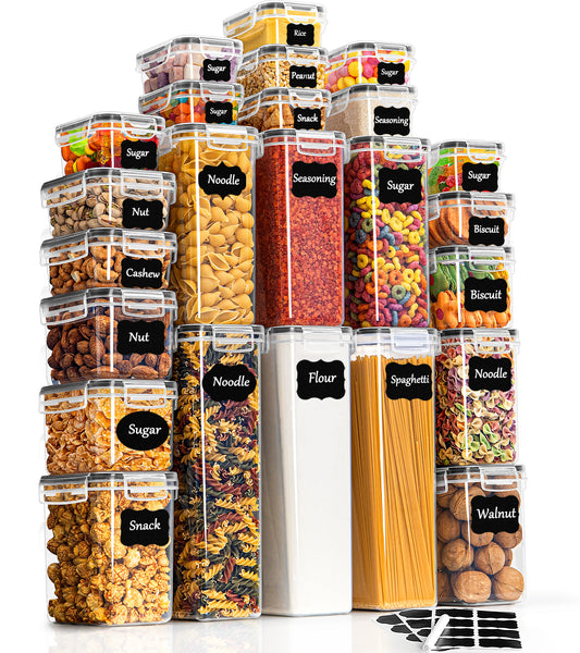 GoMaihe storage containers with lids, airtight storage box: 24-piece storage box kitchen set for flour, cereal, spaghetti