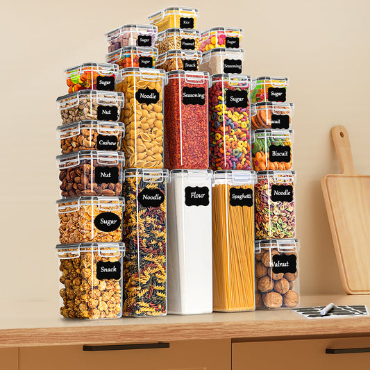 24-Piece Airtight Food Storage Containers Set – BPA-Free Kitchen Storage Boxes with Lids for Flour, Cereal, Pasta, Spaghetti, Dr