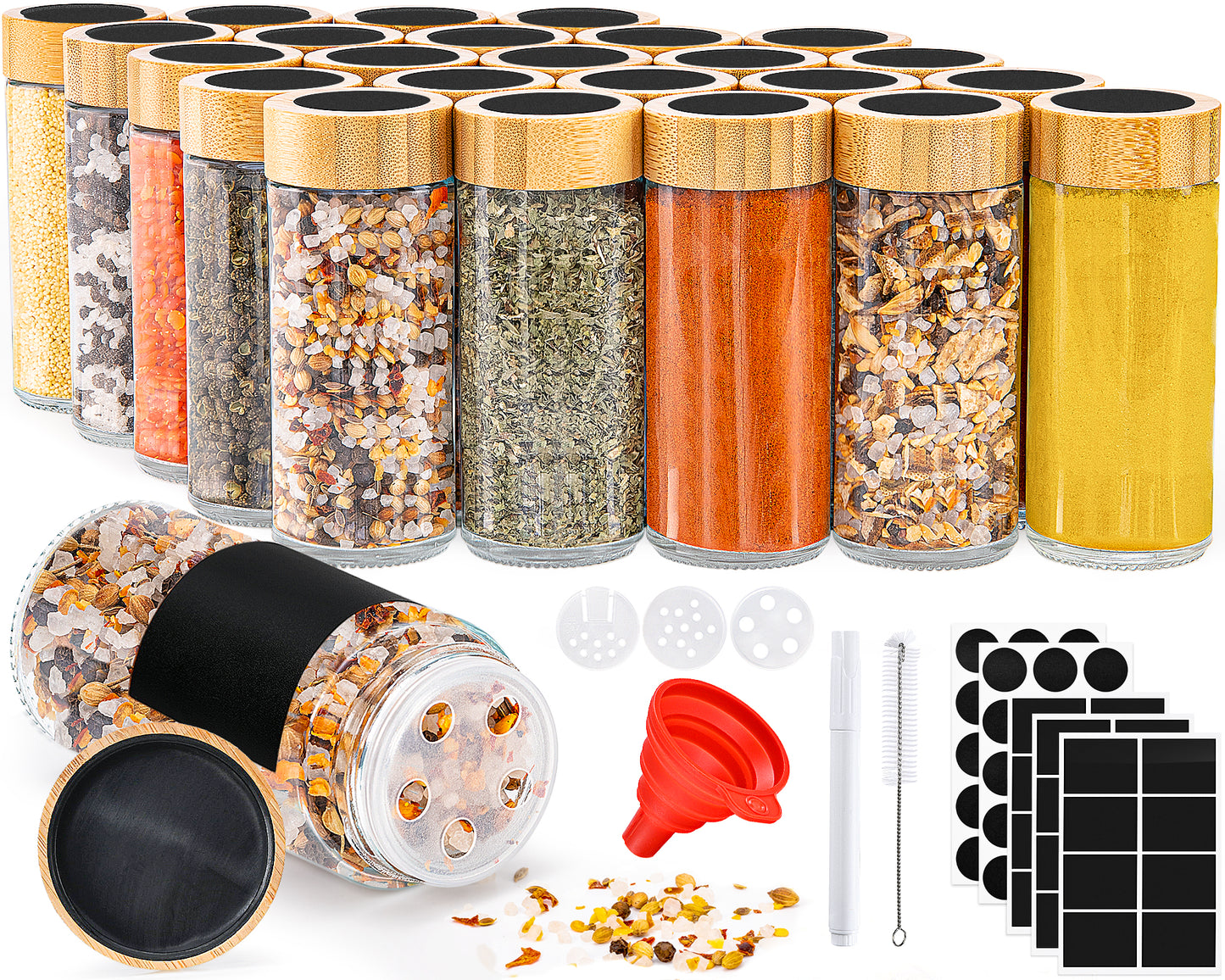GoMaihe spice jars 25 pieces, spice jars 120 ml, spice containers, spice jars with sprinkler insert, funnel, spice labels