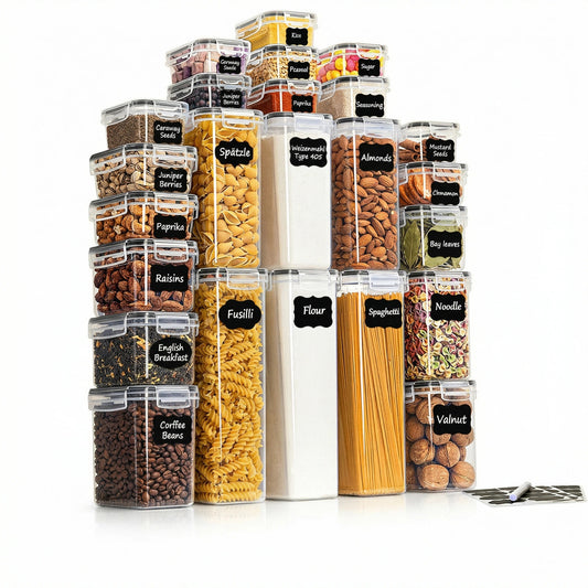 Vorratsdosen Set 24-teilig mit Deckel Luftdicht – BPA-freie Aufbewahrungsbox Küche für Mehl, Müsli, Spaghetti, Reis & Zucker, Stapelbare Vorratsbehälter inkl. 24 Etiketten & Stift