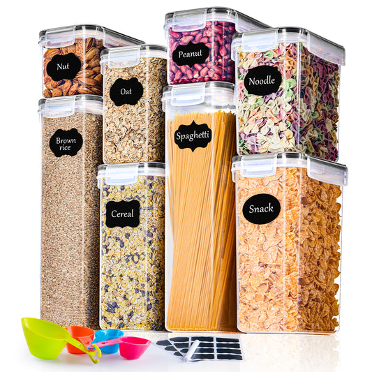 L LONGANCHANG Airtight storage containers with lids, set of 8, BPA-free, kitchen storage boxes, moth-proof kitchen organizers for cornflakes, muesli, and flour, storage containers with labels