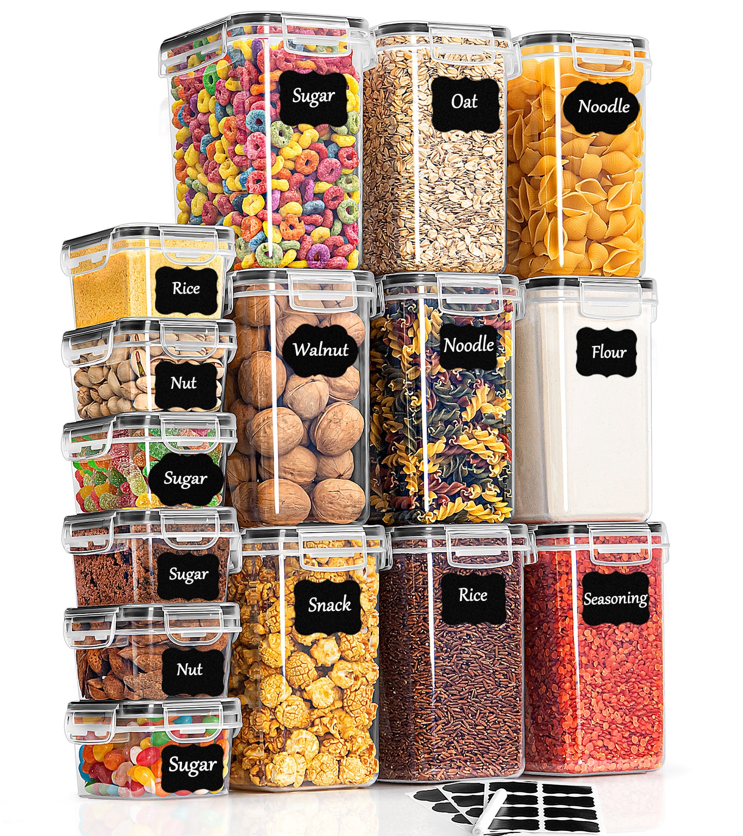 GoMaihe storage containers with lids, airtight storage box: 15-piece storage box kitchen set for flour, cereal, sugar