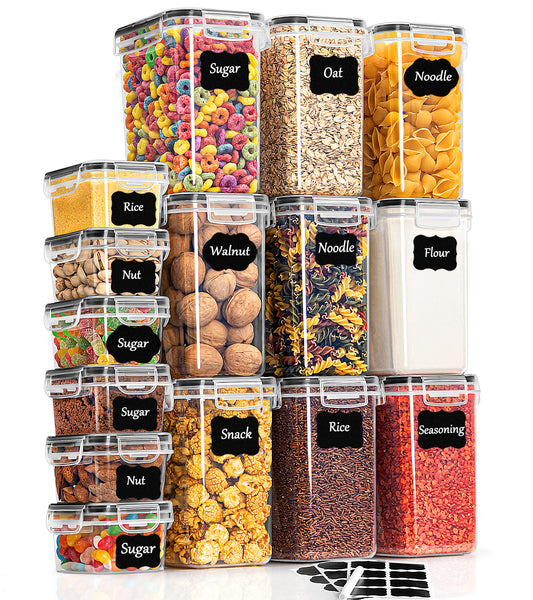 GoMaihe storage containers with lids, airtight storage box: 15-piece storage box kitchen set for flour, cereal, sugar
