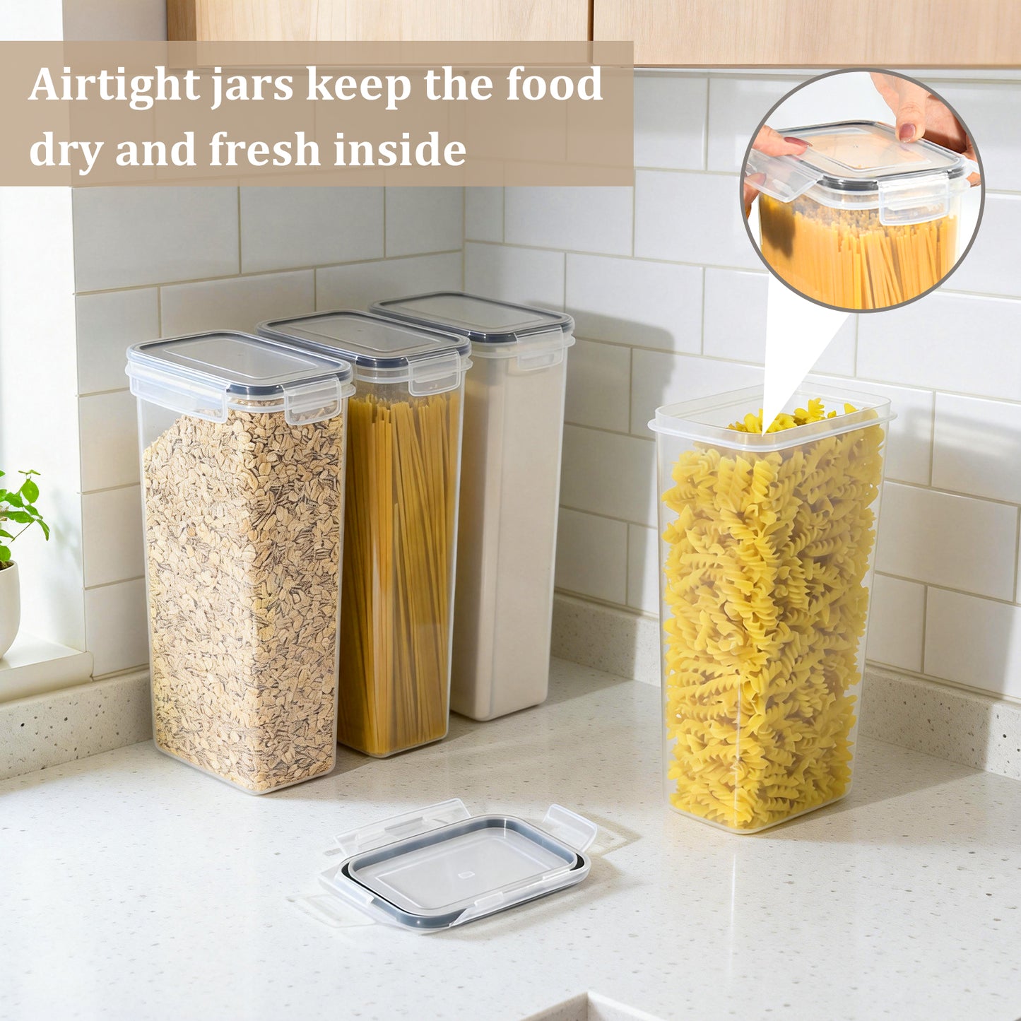 GoMaihe 6er Set 2,8L Vorratsdosen: Vorratsbehälter mit Deckel für Spaghetti Aufbewahrung | Luftdichte Aufbewahrungbox Küche von Müsli, Mehl, Nudeln und Zucker | BPA-FREI | Spülmaschinenfest