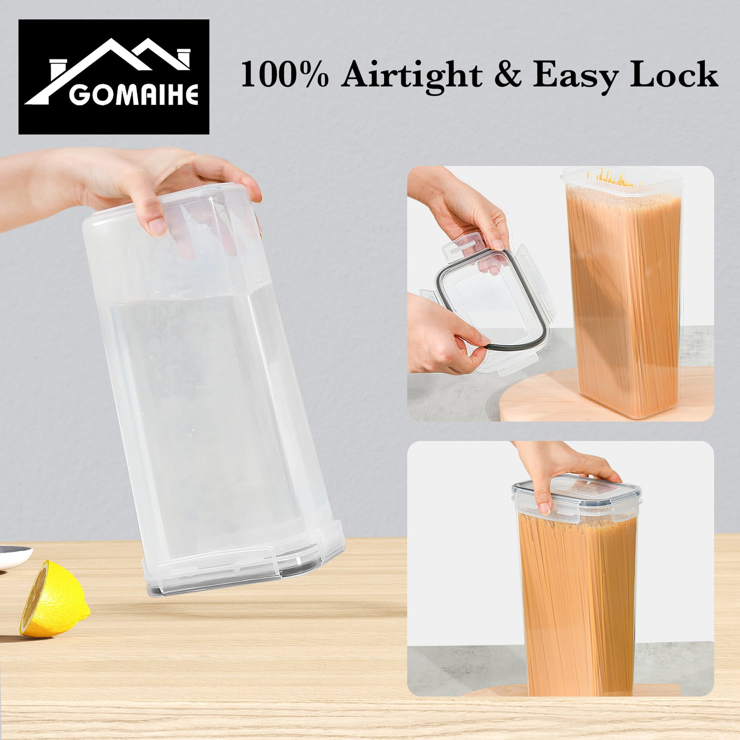 GoMaihe 2.8L Storage Containers Set of 6: Storage Containers with Lids for Spaghetti Storage | Airtight Kitchen Storage Box for Cereal, Flour, Pasta, Sugar | BPA-Free | Dishwasher Safe