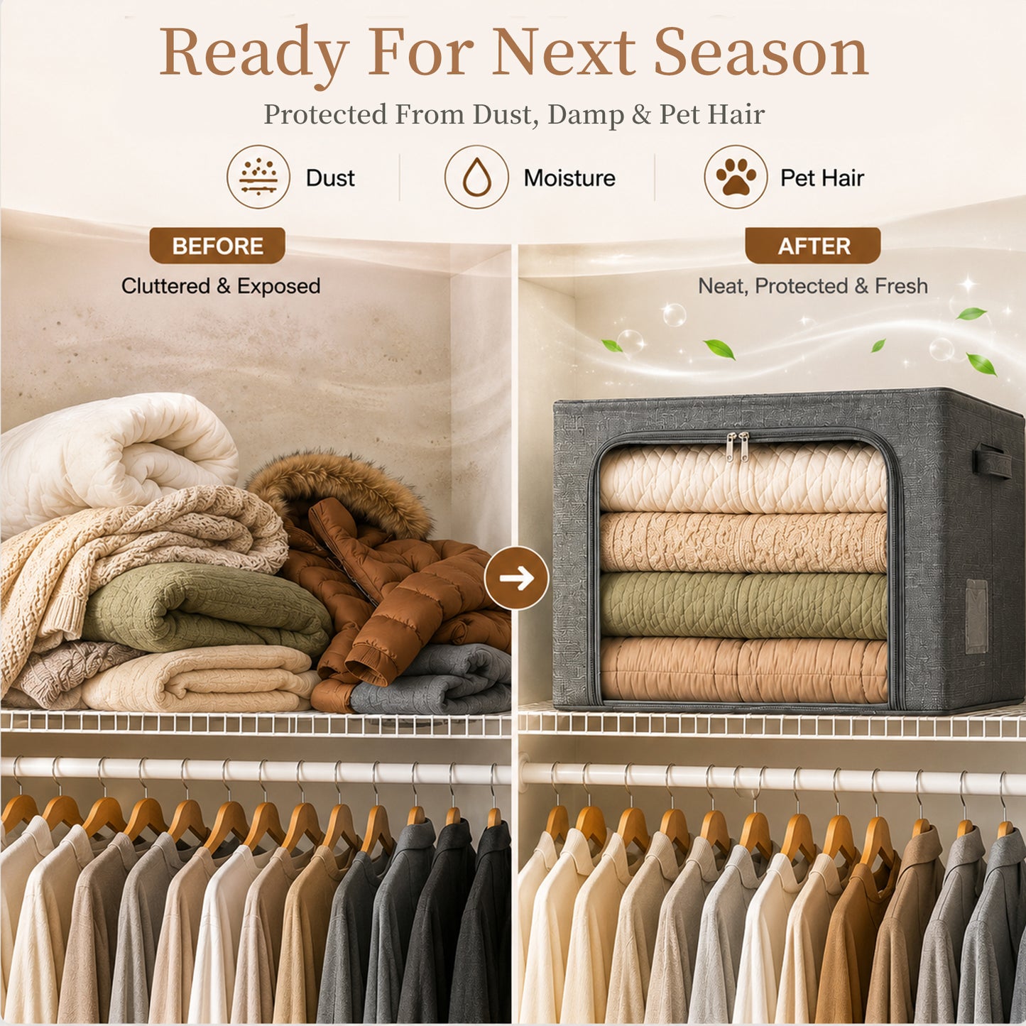 GoMaihe 3-Opening Clothes Storage Bins with Metal Frame for Closet Organizer