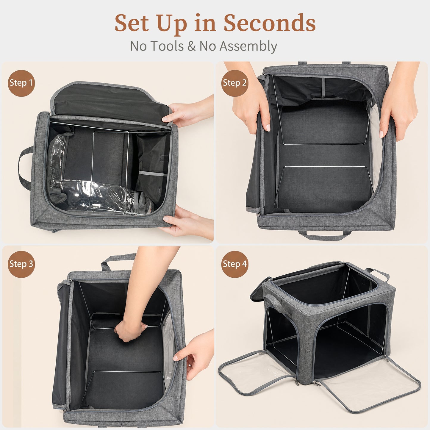 GoMaihe 3-Opening Clothes Storage Bins with Metal Frame for Closet Organizer