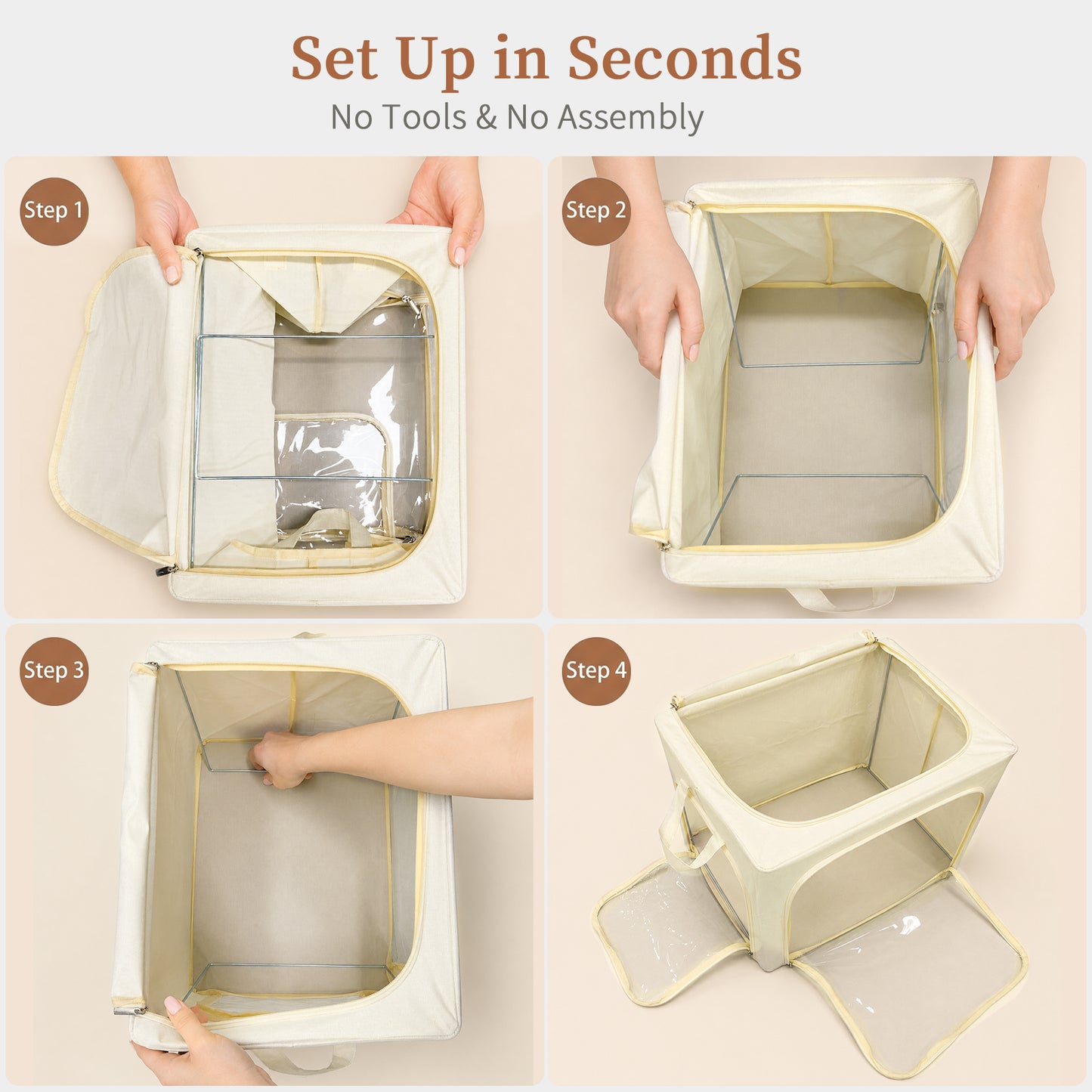 GoMaihe 3-Opening Clothes Storage Bins with Metal Frame for Closet Organizer