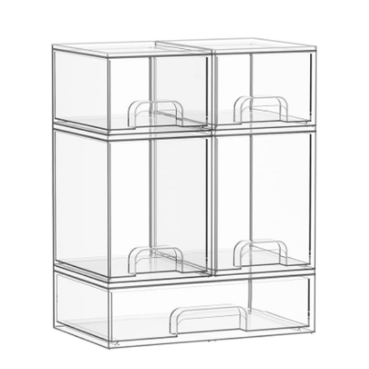 Saccik Bottle Storage Organizer Baby: 5 Pack Acrylic Bottles Station Organizer Container, Stackable Clear Drawers for Countertop, Vanity, Bathroom, Cabinet, Pantry Organization（副本）