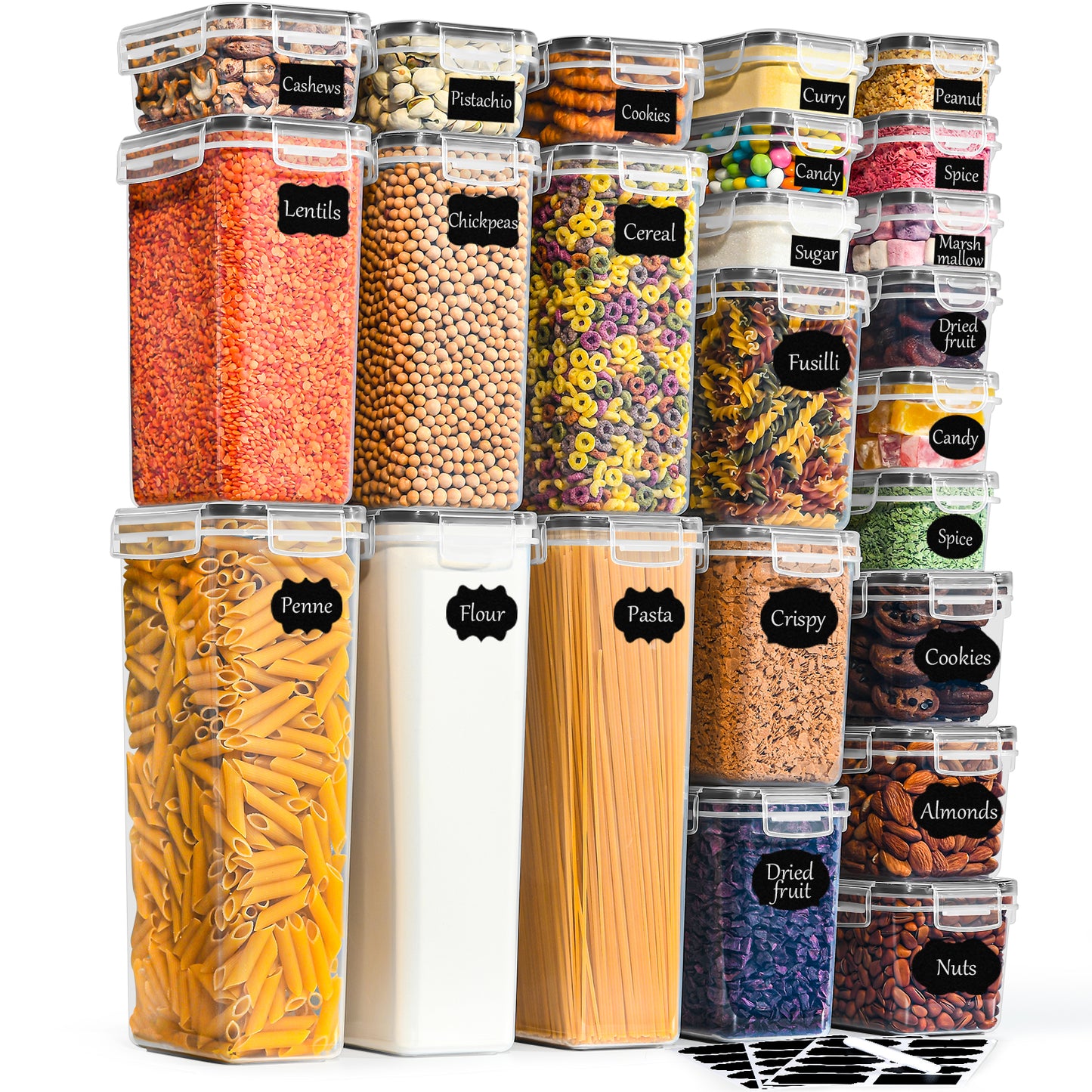 GoMaihe storage containers with lids, airtight storage box: 24-piece storage box kitchen set for flour, cereal, spaghetti