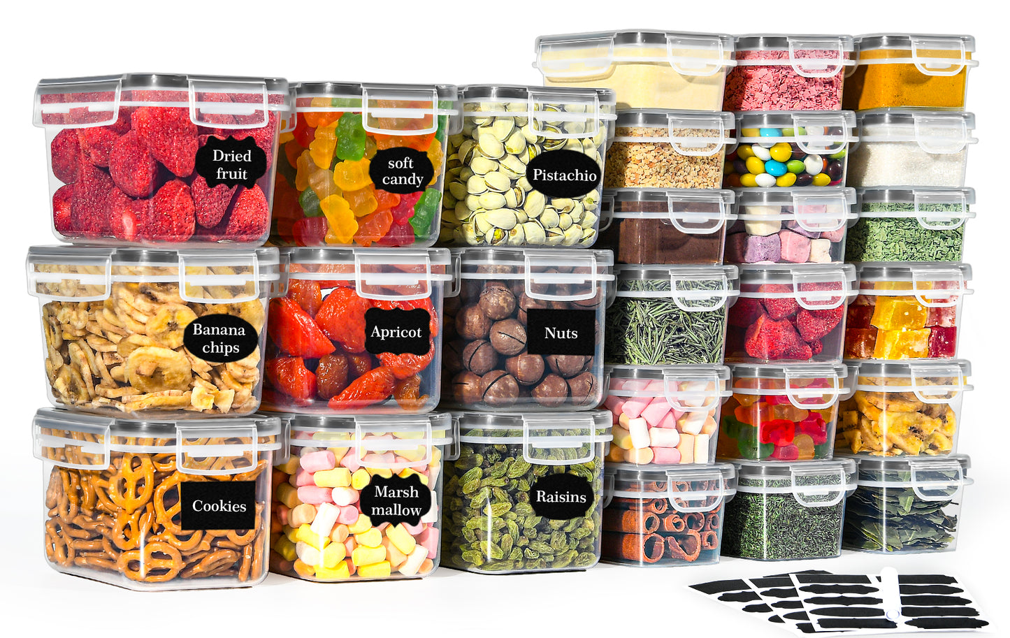 GoMaihe Vorratsdosen mit Deckel Luftdicht Aufbewahrungsbox: 27er Aufbewahrungsbox Küche Set für Mehl Müsli zucker