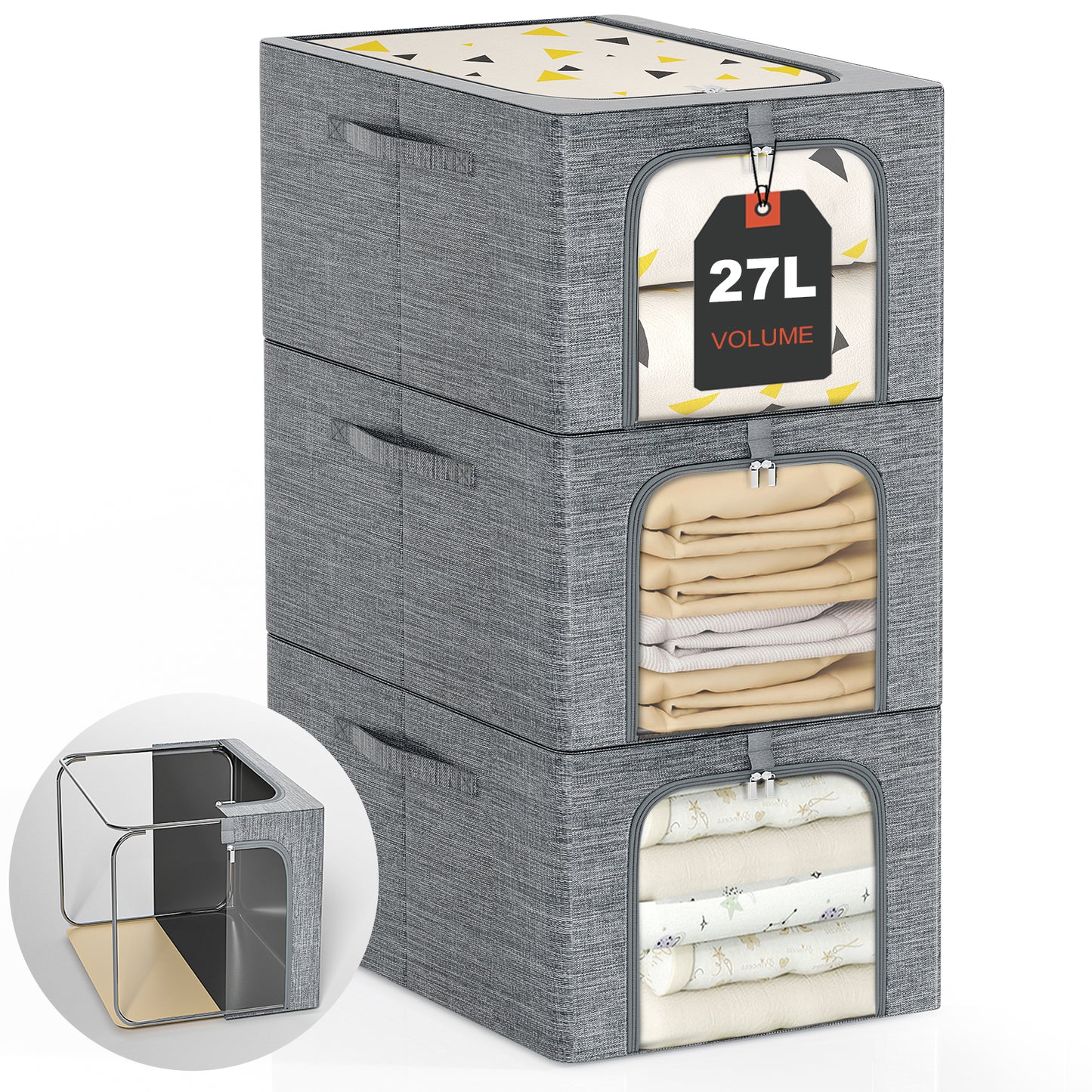 GoMaihe Clothes Storage Bin with Metal Frame 27L 40L 55L