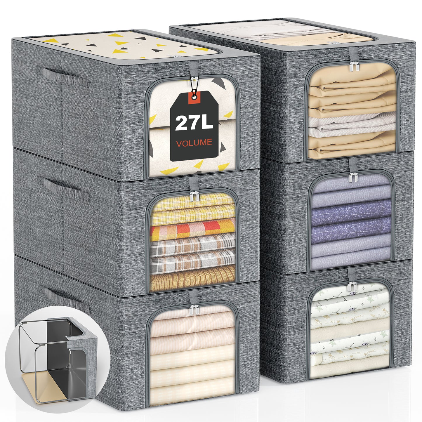 GoMaihe Clothes Storage Bin with Metal Frame 27L 40L 55L
