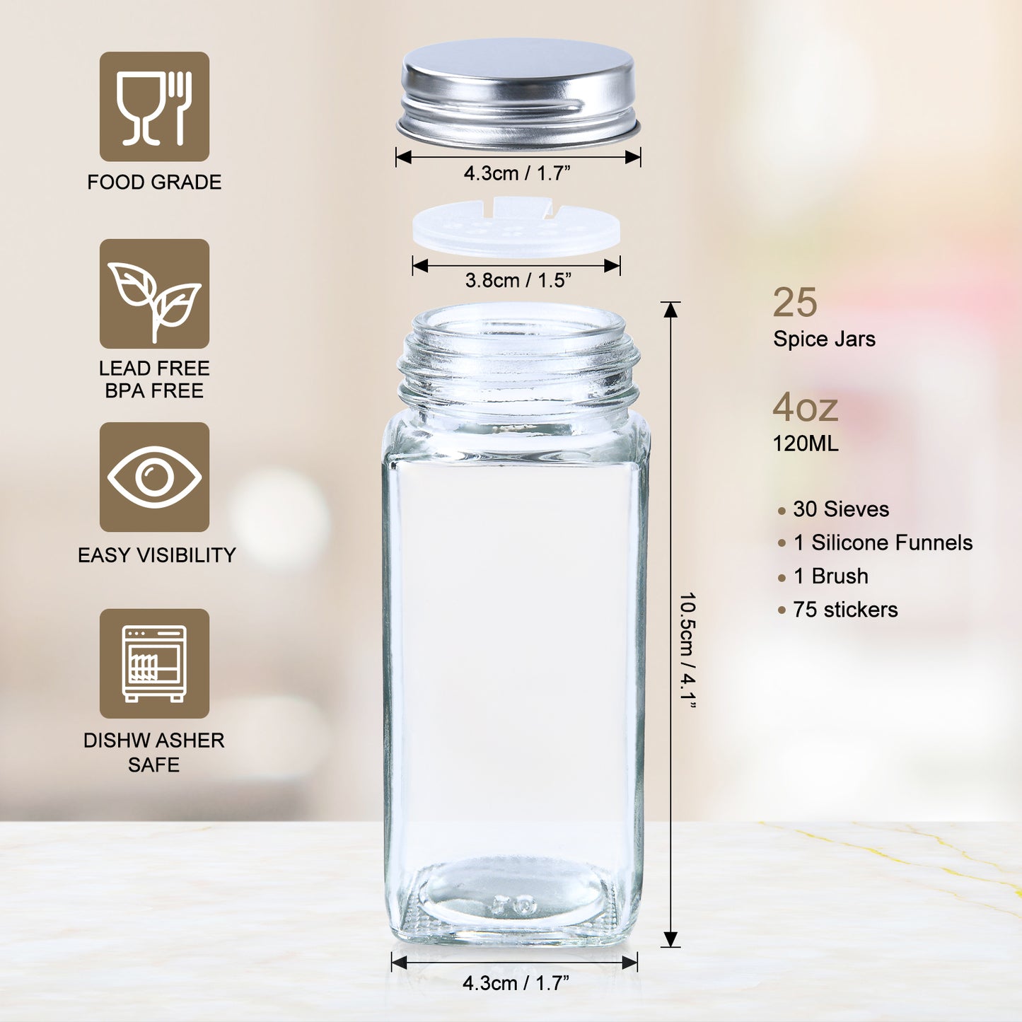 GoMaihe Spice Jars 25 Set, Transparent Storage Jars with Lids/Mason Jars/Glass Jars, for Convenient and Practical Storage of Spices