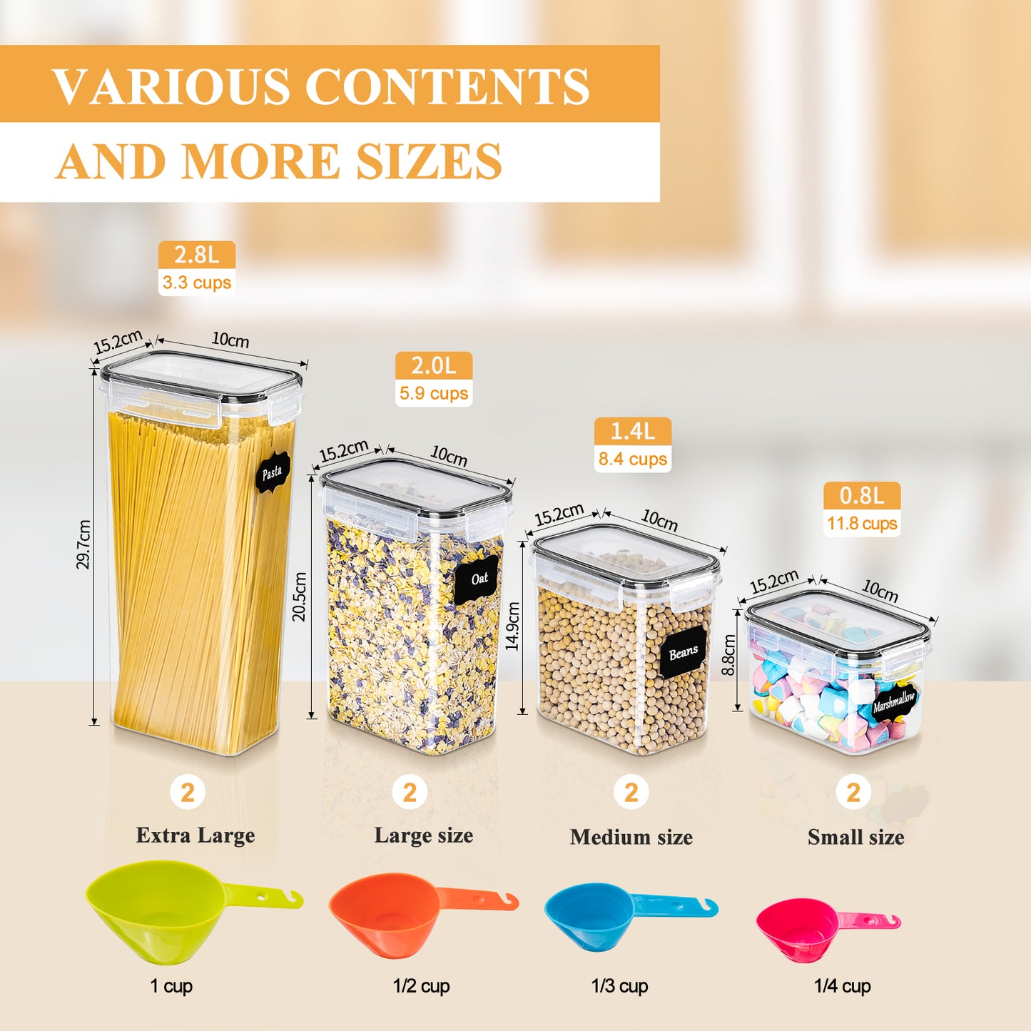 L LONGANCHANG Airtight storage containers with lids, set of 8, BPA-free, kitchen storage boxes, moth-proof kitchen organizers for cornflakes, muesli, and flour, storage containers with labels
