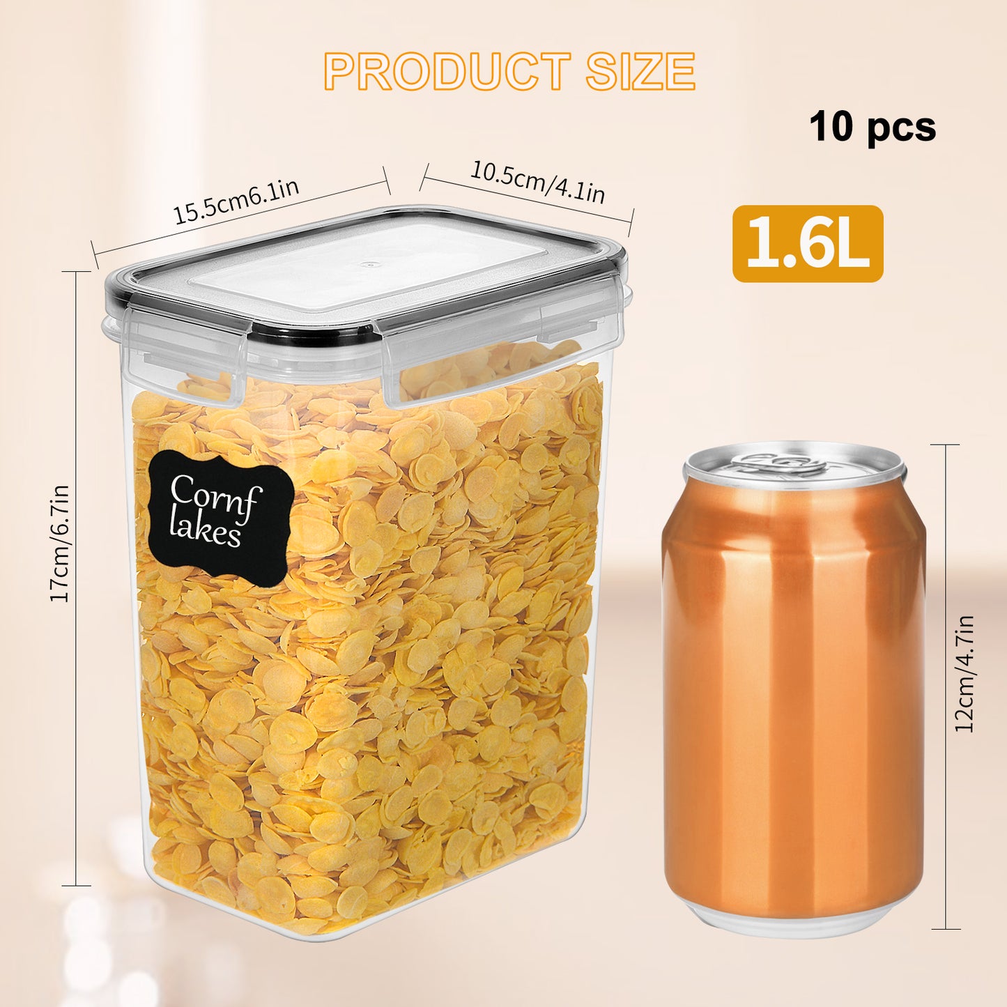 10-Pack BPA-Free Airtight Plastic Food Storage Containers with Lids - Kitchen Organizers for Pasta Cereal Rice Flour Pet Food