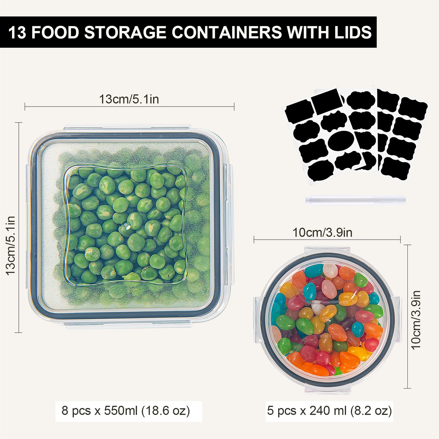 Food Storage Containers with Lids Meal Prep: 13PCS BPA-Free Airtight - Freezer Boxes Microwave Dishwasher Safe - Labels & Marker