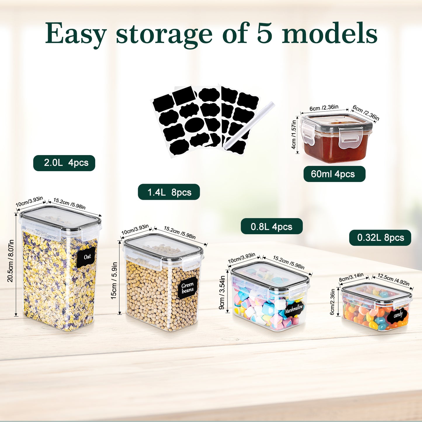 Airtight Food Storage Container Set 28-Piece – BPA-Free Kitchen Pantry Organiser with Lids, Clear Plastic Boxes for Cereal, Flou