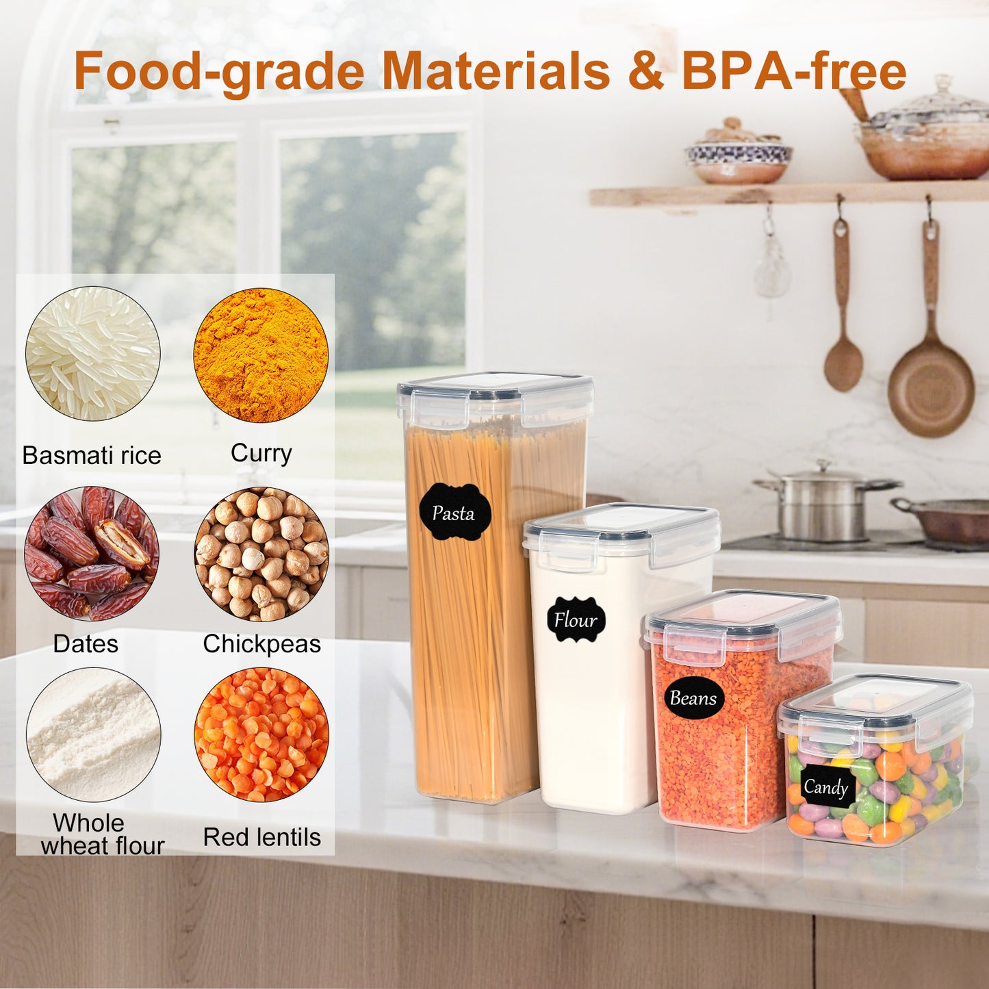 GoMaihe Airtight Food Storage Containers with Lids: 32Pcs Plastic Food Containers | Kitchen & Pantry Organizers and Storage for Cereal, Flour, Sugar, Snacks | Includes Labels, Marker