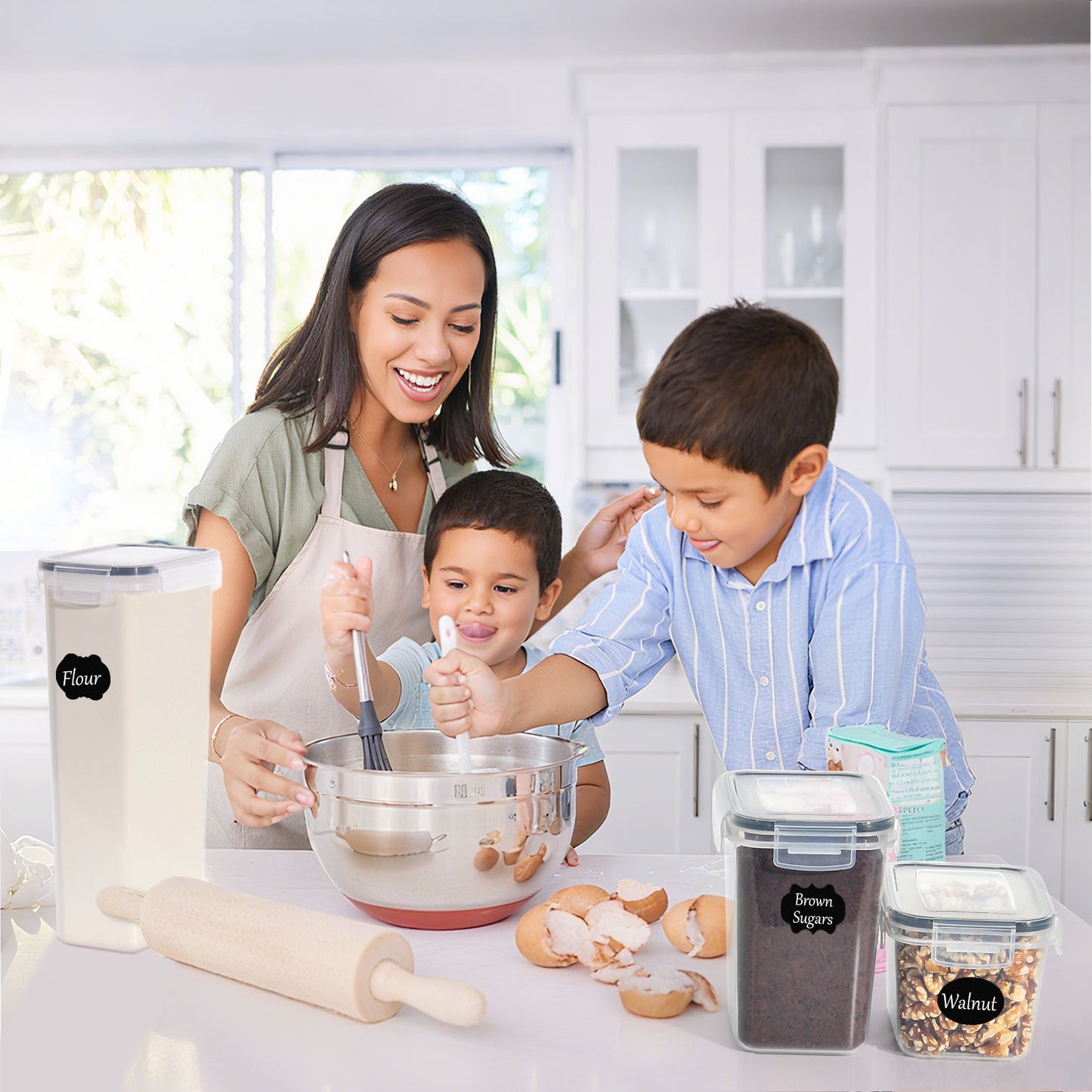 GoMaihe Airtight Food Storage Containers with Lids: 32Pcs Plastic Food Containers | Kitchen & Pantry Organizers and Storage for Cereal, Flour, Sugar, Snacks | Includes Labels, Marker