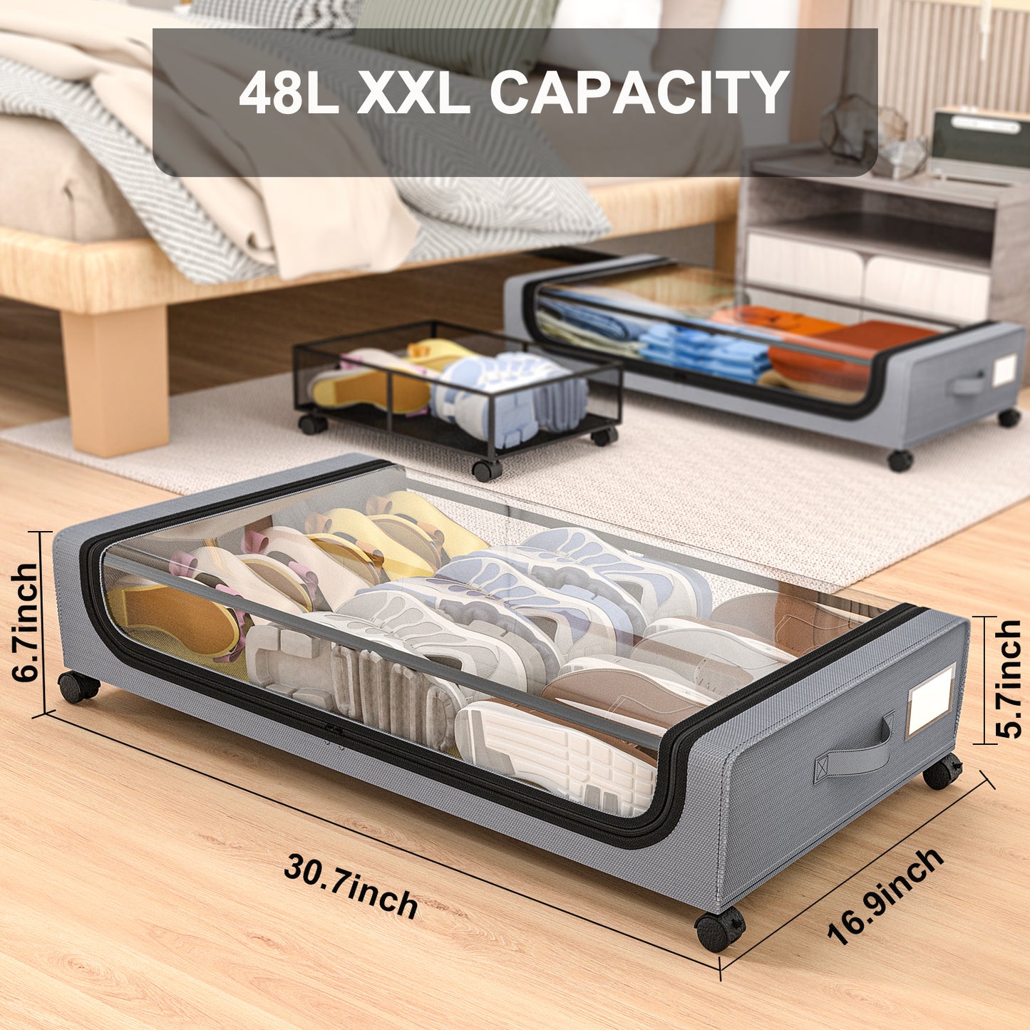 GoMaihe Under Bed Storage Container with Wheels (Set of 2)