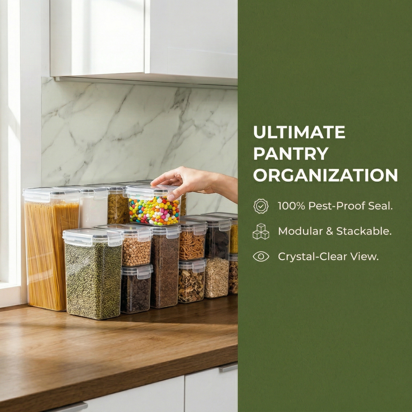 Airtight Food Storage Containers with Lids 25 Piece Set, BPA-Free Stackable Kitchen Pantry Organisation Boxes for Cereal, Pasta & Flour (0.8L-2.8L)