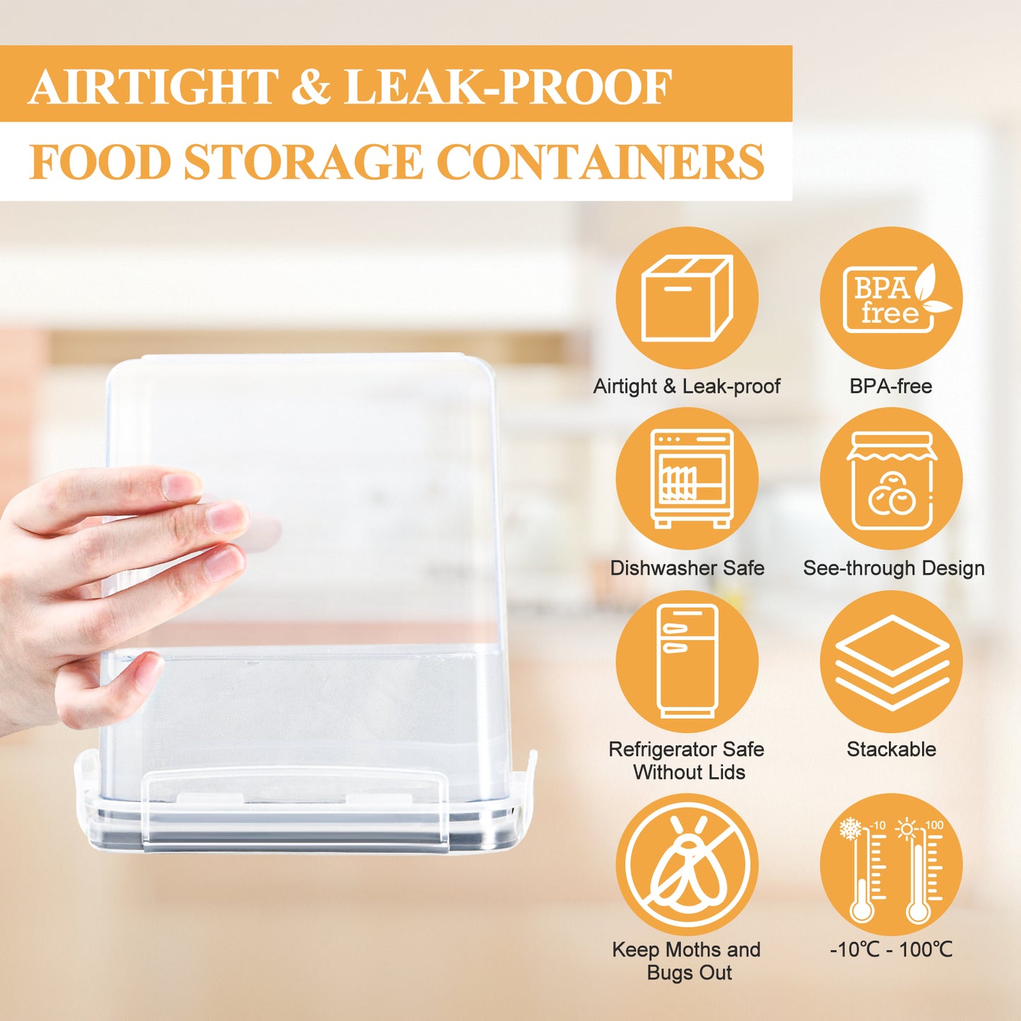 L LONGANCHANG Airtight storage containers with lids, set of 8, BPA-free, kitchen storage boxes, moth-proof kitchen organizers for cornflakes, muesli, and flour, storage containers with labels