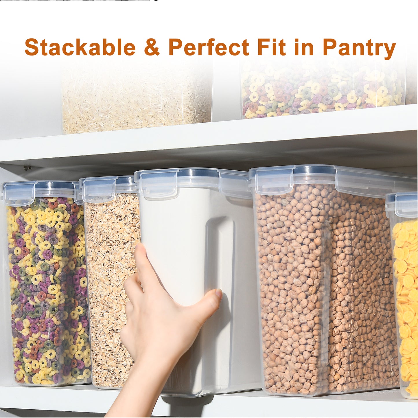 Food Storage Containers 6-Pack 4L Airtight with Lid – BPA-Free Plastic Kitchen Storage Boxes for Flour, Rice, Cereal – Pour Spout + Labels