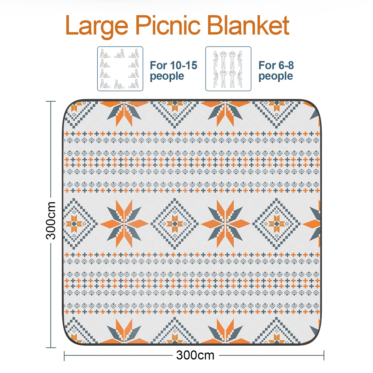Waterproof Picnic Blanket 200 x 200 cm: machine washable picnic mat sand-free picnic tablecloth suitable for family picnic camping beach garden