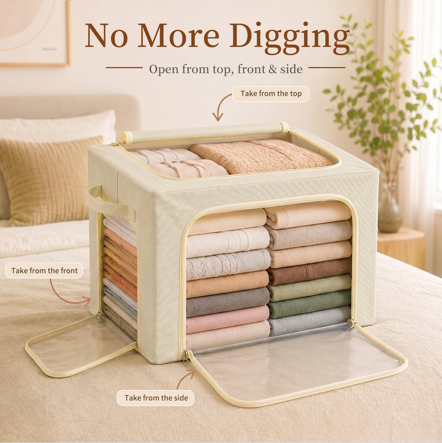 GoMaihe 3-Opening Clothes Storage Bins with Metal Frame for Closet Organizer