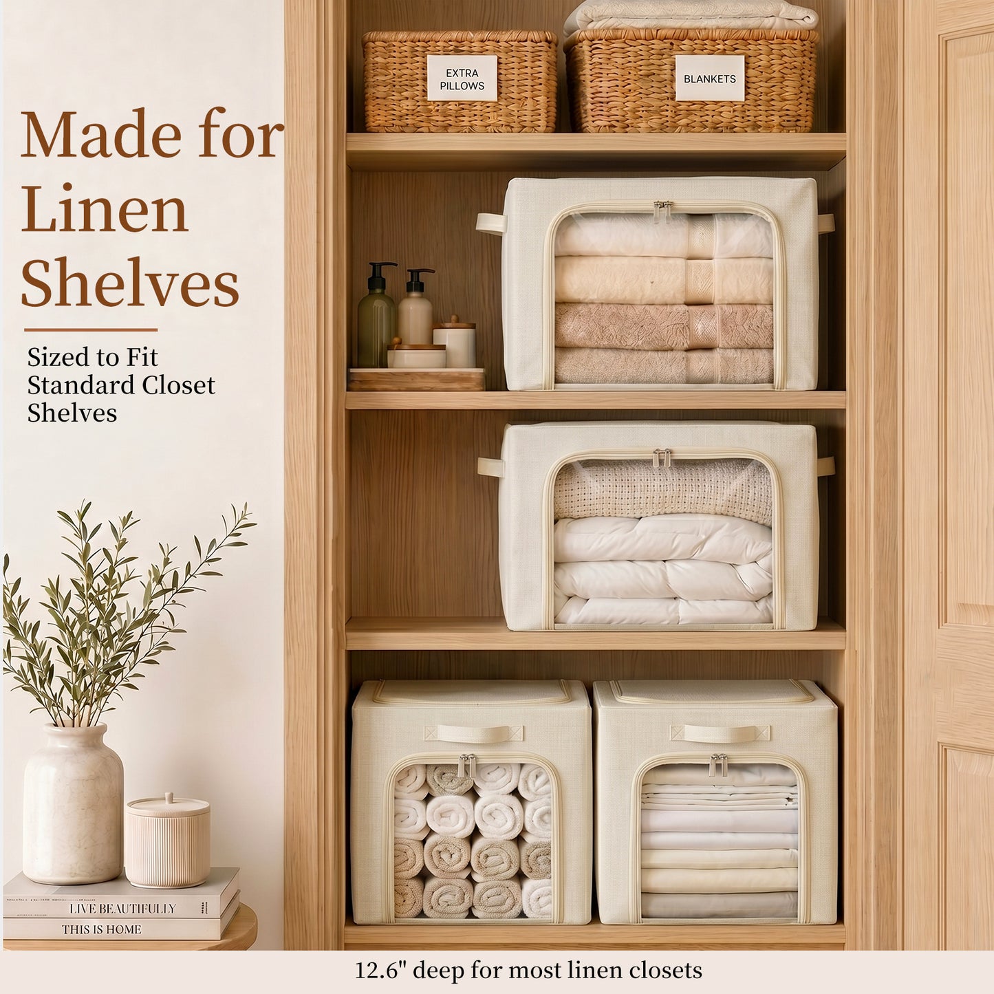 GoMaihe 3-Opening Clothes Storage Bins with Metal Frame for Closet Organizer