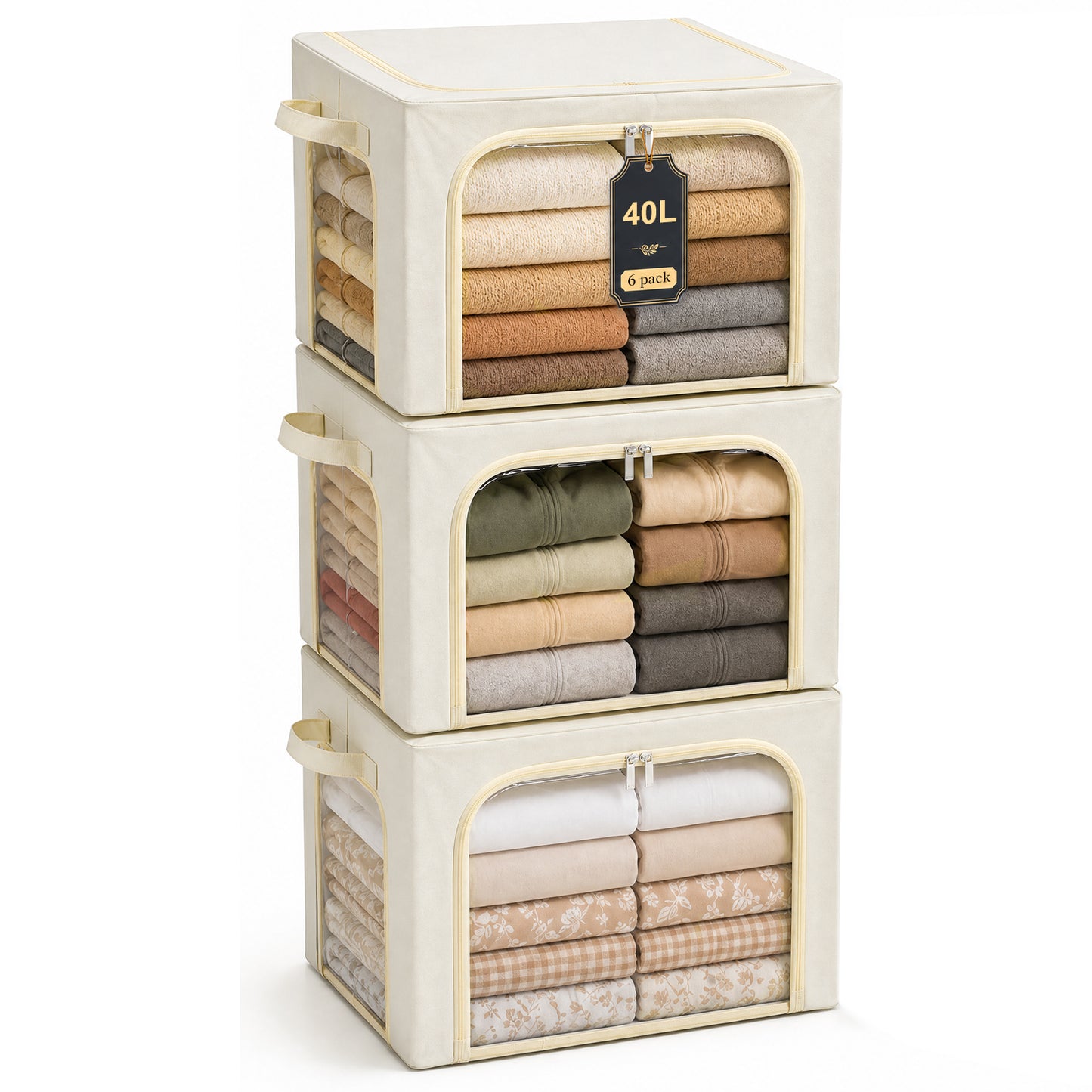 GoMaihe 3-Opening Clothes Storage Bins with Metal Frame for Closet Organizer