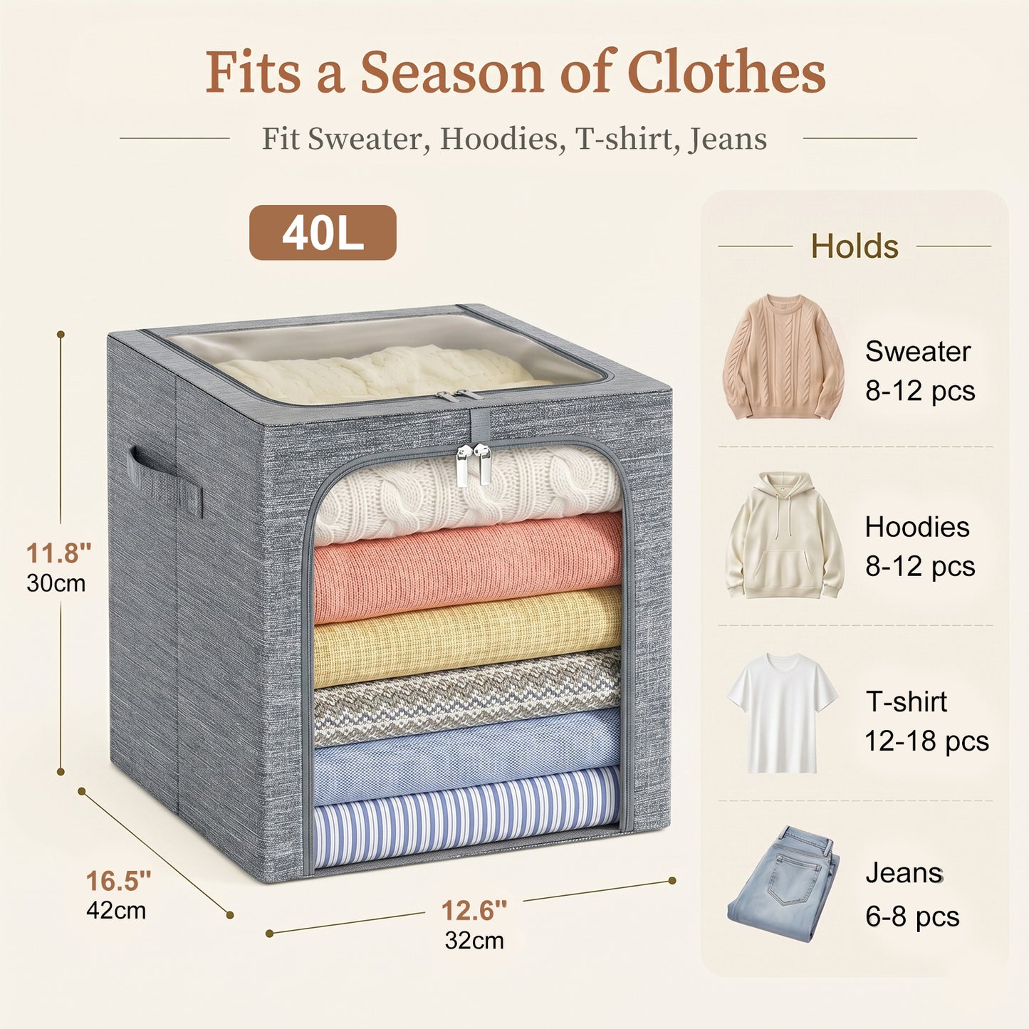 GoMaihe Clothes Storage Bin with Metal Frame for Sweater Organizer Top Shelf Closet