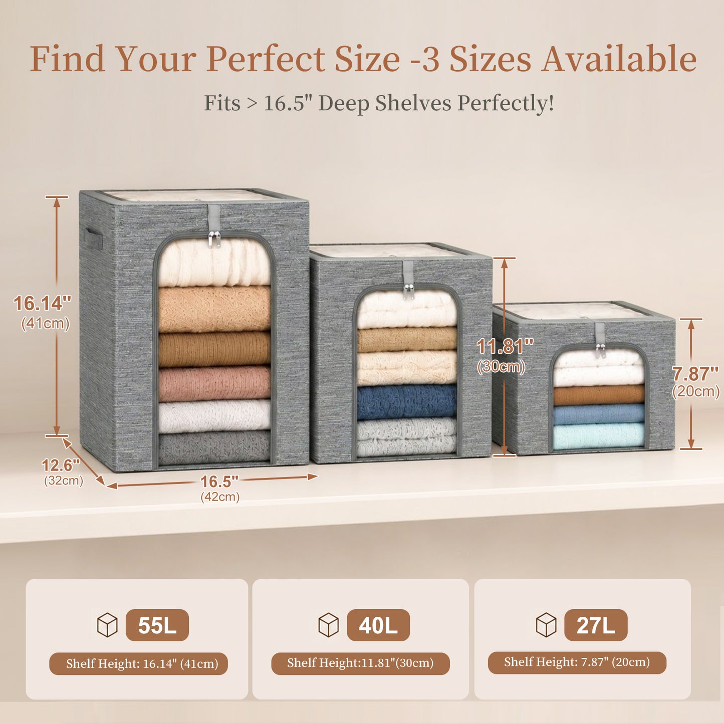 GoMaihe Clothes Storage Bin with Metal Frame for Sweater Organizer Top Shelf Closet