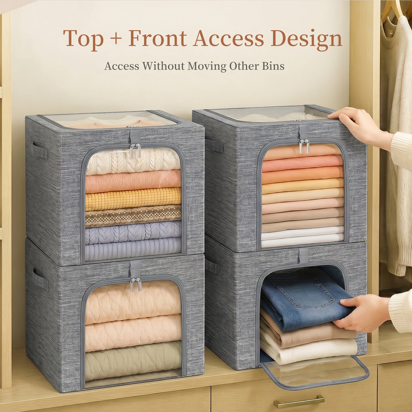 GoMaihe Clothes Storage Bin with Metal Frame for Sweater Organizer Top Shelf Closet