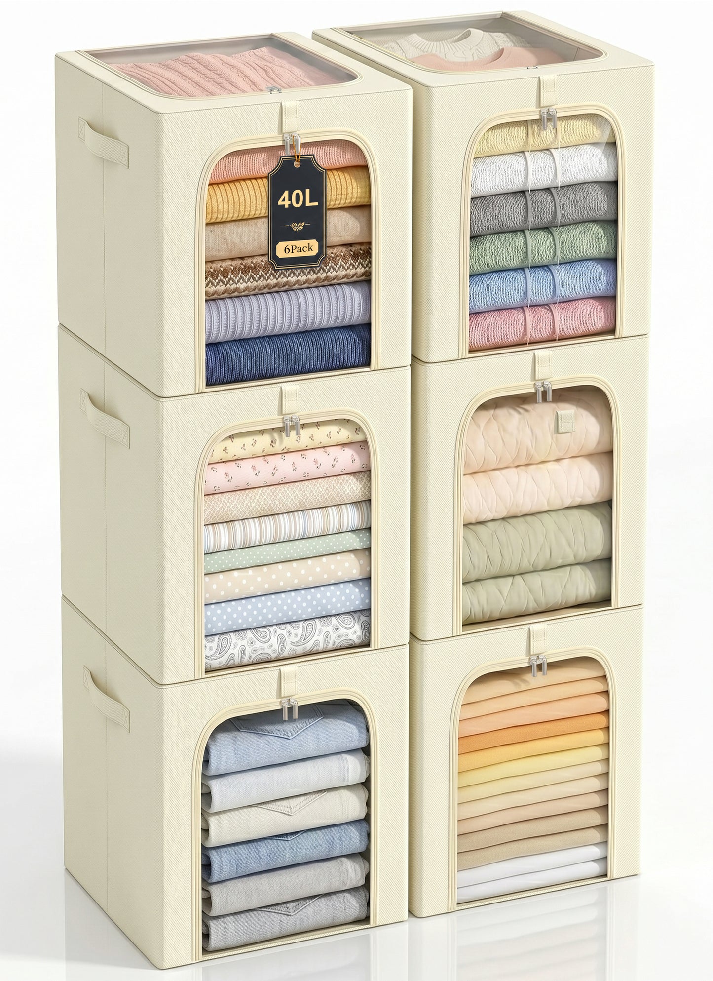 GoMaihe Clothes Storage Bin with Metal Frame for Sweater Organizer Top Shelf Closet