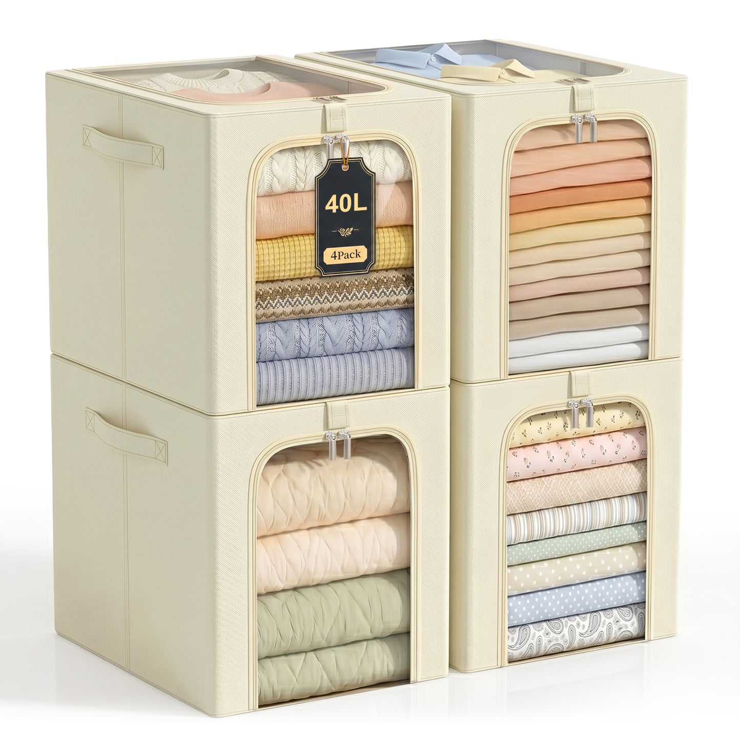 GoMaihe Clothes Storage Bin with Metal Frame for Sweater Organizer Top Shelf Closet