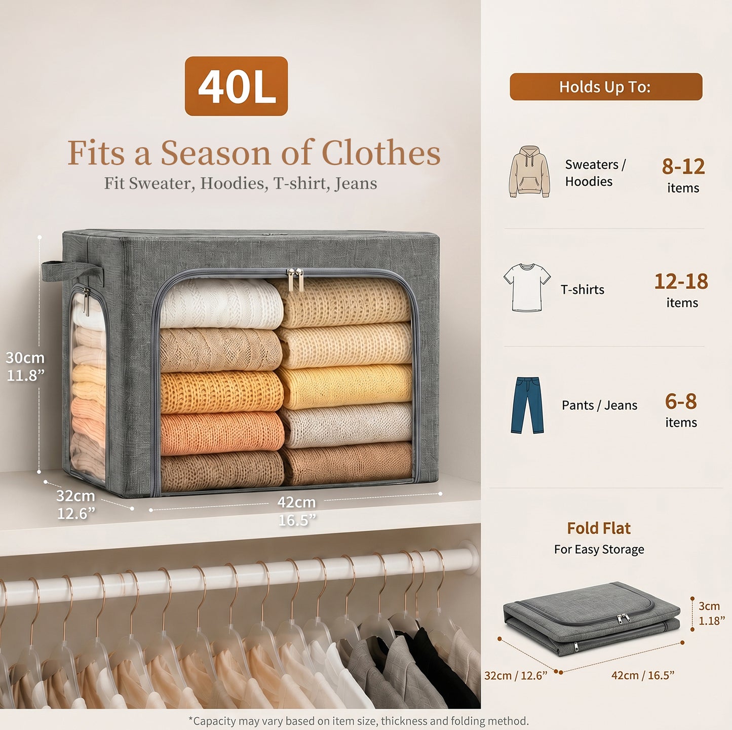 GoMaihe 3-Opening Clothes Storage Bins with Metal Frame for Closet Organizer